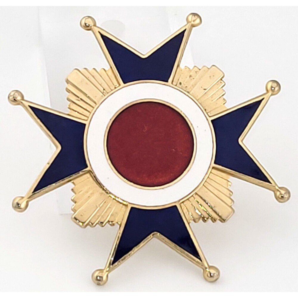 Vintage Maltese Cross Red Blue Cloisonne Enamel Brooch Pin 2"